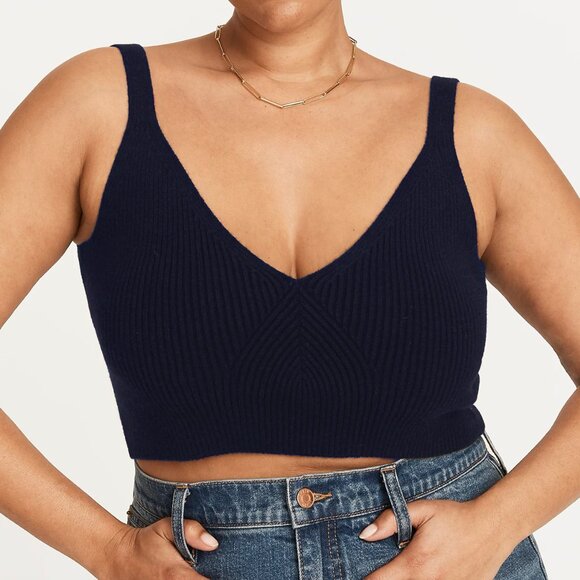 NWT J Crew womens cashmere-blend cropped sweater-tank navy size S - Picture 2 of 6